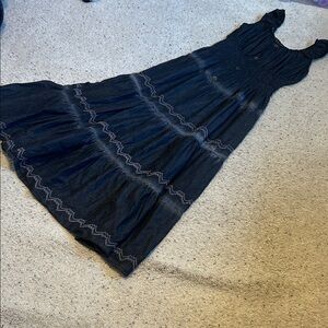 Lapis Dark Denim Dress with Embroidered Details